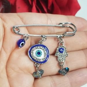 3/$30❤️Turkish Evil Eye Hamsa Hand Of Fatima Mashallah Steel Pendant Pin Brooch